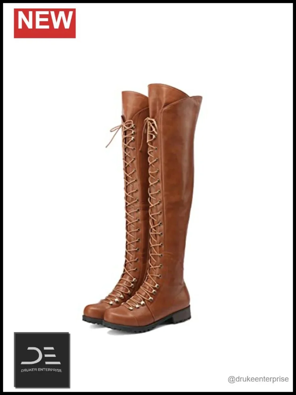 Over Knee Lace Up Flat Riding Boots PU Leather Long Boots
